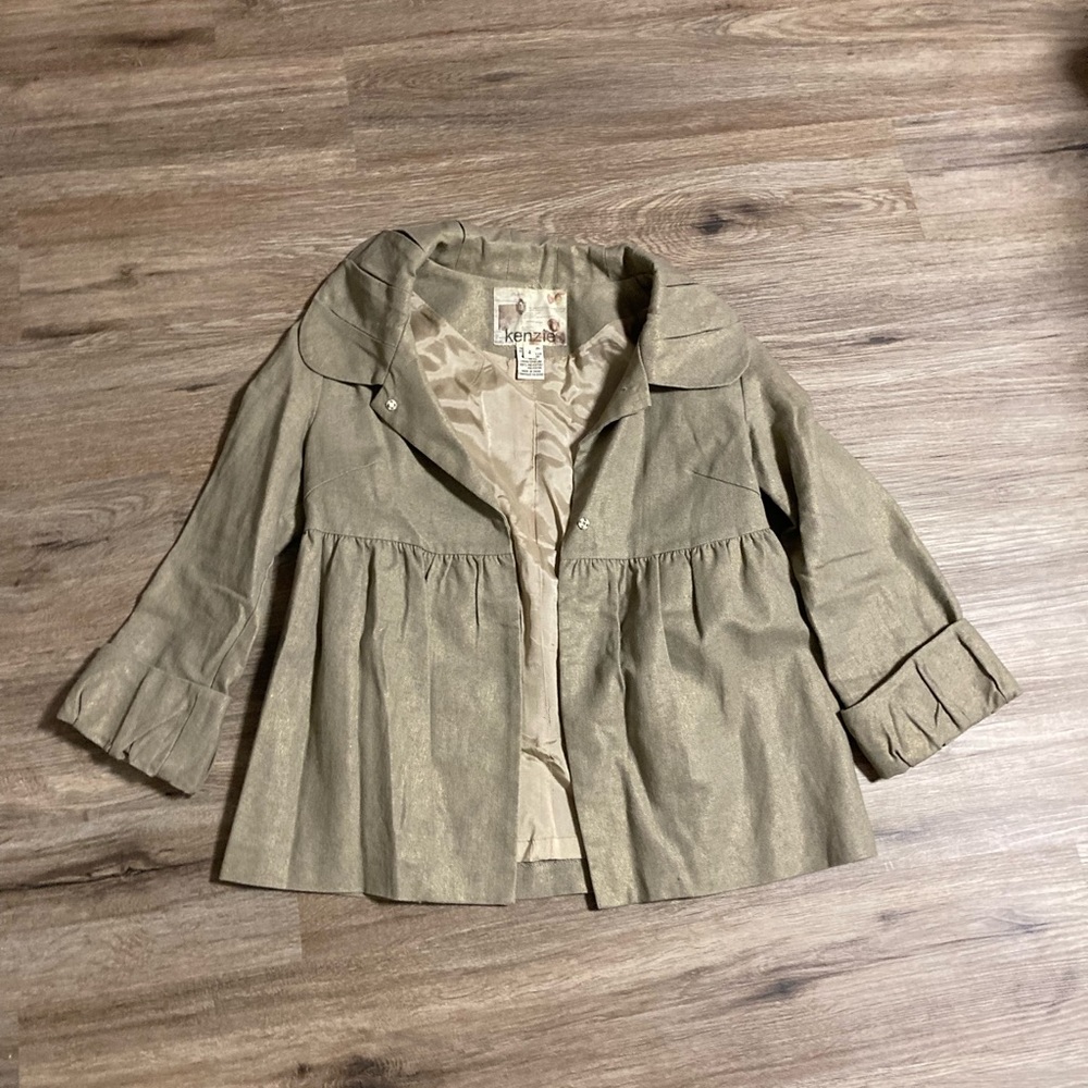 Kensie Tan with Gold Threading Linen Cotton Blend Peplum Jacket